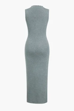MICAS Knit Dresses-Solid High Slit Knotted Sweater Dress LIGHT GRAY
