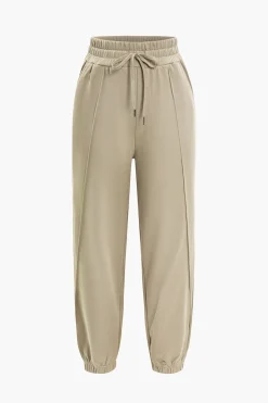MICAS Pants-Solid High-Waist Drawstring Pants BEIGE
