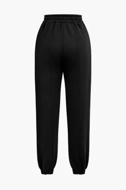 MICAS Pant Sets-Solid Hooded Cut Out Sweatshirt And Elastic Pants Set