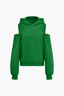 MICAS Pant Sets-Solid Hooded Cut Out Sweatshirt And Elastic Pants Set