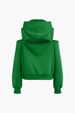 MICAS Pant Sets-Solid Hooded Cut Out Sweatshirt And Elastic Pants Set