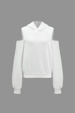 MICAS Pant Sets-Solid Hooded Cut Out Sweatshirt And Elastic Pants Set