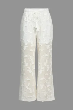 MICAS Pants-Solid Jacquard Wide Leg Trousers WHITE