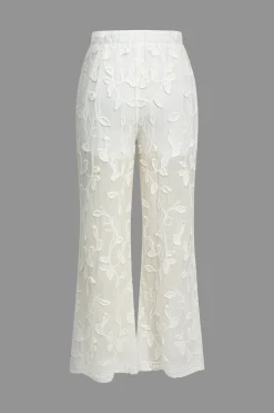 MICAS Pants-Solid Jacquard Wide Leg Trousers WHITE