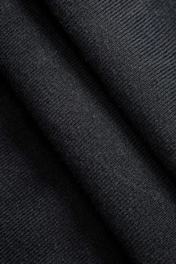 MICAS Knitwear|Knit Bottoms-Solid Knit Asymmetrical Button Skirt BLACK