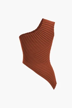 MICAS Knitwear|Knit Tops-Solid Knit Asymmetrical Tank Top