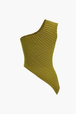 MICAS Knitwear|Knit Tops-Solid Knit Asymmetrical Tank Top