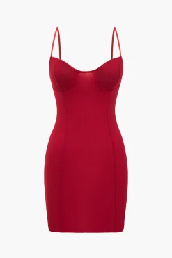 MICAS Knitwear|Mini Dresses-Solid Knit Bustier Slip Mini Dress