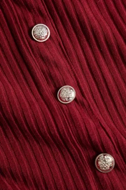 MICAS Long Sleeve Dresses|Knit Dresses-Solid Knit Button Long-Sleeve Dress BURGUNDY