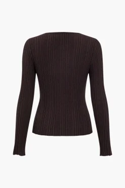 MICAS Knit Tops-Solid Knit Button Long-Sleeve Top BROWN