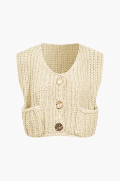 MICAS Knitwear|Knit Tops-Solid Knit Button Up Vest