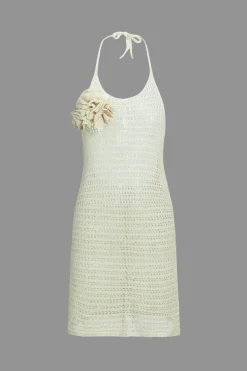 MICAS Knit Dresses-Solid Knit Cut Out Backless Tie-Up Dress BEIGE