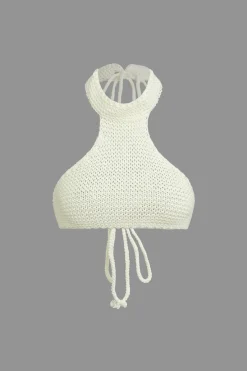 MICAS Knit Sets-Solid Knit Cut Out Tie-Up Top And Mini Skirt Set WHITE