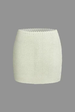 MICAS Knit Sets-Solid Knit Cut Out Tie-Up Top And Mini Skirt Set WHITE