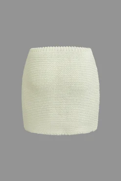 MICAS Knit Sets-Solid Knit Cut Out Tie-Up Top And Mini Skirt Set WHITE