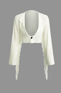MICAS Knit Sets-Solid Knit Fringe Long Sleeve Top And Mini Skirt Set WHITE