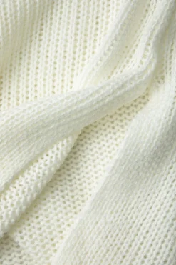 MICAS Knit Sets-Solid Knit Fringe Long Sleeve Top And Mini Skirt Set WHITE