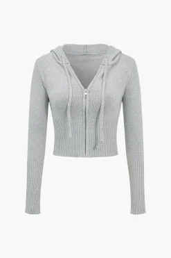 MICAS Knitwear|Knit Sets-Solid Knit Hooded Top And Asymmetrical Pants Set