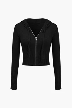 MICAS Knitwear|Knit Sets-Solid Knit Hooded Top And Asymmetrical Pants Set