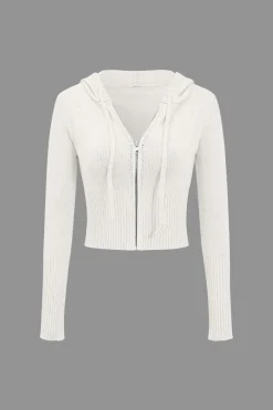 MICAS Knitwear|Knit Sets-Solid Knit Hooded Top And Asymmetrical Pants Set