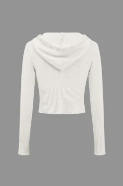 MICAS Knitwear|Knit Sets-Solid Knit Hooded Top And Asymmetrical Pants Set