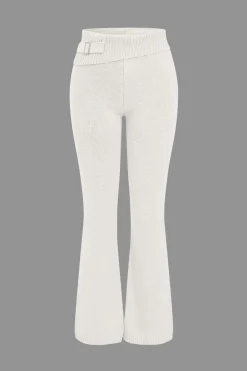 MICAS Knitwear|Knit Sets-Solid Knit Hooded Top And Asymmetrical Pants Set