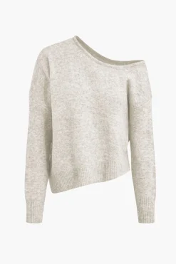 MICAS Knitwear|Knit Tops-Solid Knit Off Shoulder Sweater Long-Sleeve Top
