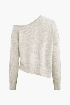 MICAS Knitwear|Knit Tops-Solid Knit Off Shoulder Sweater Long-Sleeve Top