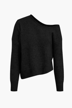 MICAS Knitwear|Knit Tops-Solid Knit Off Shoulder Sweater Long-Sleeve Top
