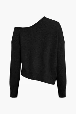 MICAS Knitwear|Knit Tops-Solid Knit Off Shoulder Sweater Long-Sleeve Top