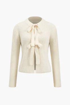 MICAS Outerwear|Outerwear-Solid Knit Tie-Up Cardigan