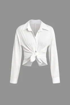 MICAS Pant Sets|Vacation Sets-Solid Knot Shirt And Artistic Print Pants Set