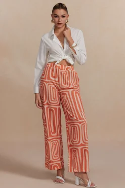 MICAS Pant Sets|Vacation Sets-Solid Knot Shirt And Artistic Print Pants Set