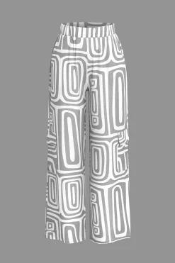 MICAS Pant Sets|Vacation Sets-Solid Knot Shirt And Artistic Print Pants Set