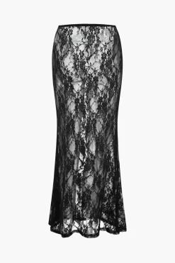 MICAS Skirt Sets-Solid Lace Tie-Up Skirt Set BLACK