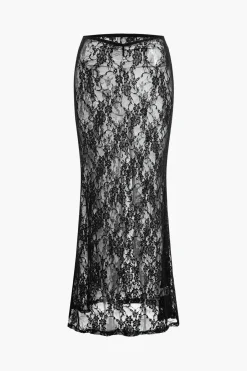 MICAS Skirt Sets-Solid Lace Tie-Up Skirt Set BLACK