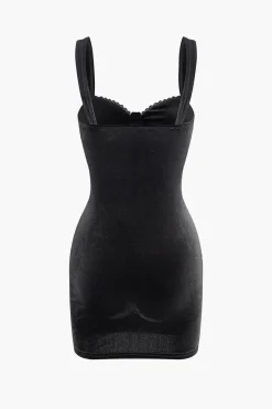 MICAS Mini Dresses-Solid Lace Velvet Backless Mini Dress BLACK