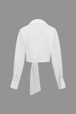 MICAS Long Sleeve Tops|Long Sleeves Tops-Solid Linen Buckle Long-Sleeve Shirt WHITE