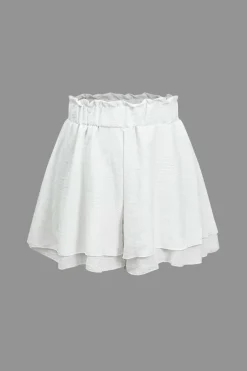 MICAS Short Sets-Solid Long-Sleeve Shirt And Ruffle Short Set WHITE