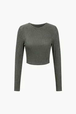 MICAS Skirt Sets-Solid Long-Sleeve Top And Drawstring Skirt Set GRAY