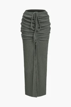 MICAS Skirt Sets-Solid Long-Sleeve Top And Drawstring Skirt Set GRAY