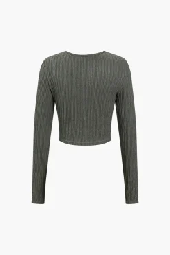 MICAS Skirt Sets-Solid Long-Sleeve Top And Drawstring Skirt Set GRAY