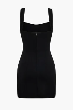 MICAS Mini Dresses-Solid Metallic Buckle Belted Mini Dress BLACK