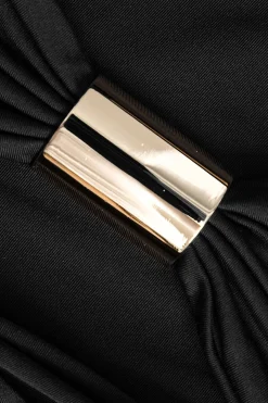 MICAS Maxi Dresses-Solid Metallic Cut Out Halter Tie Back Maxi Dress BLACK