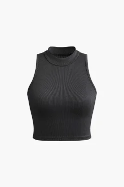 MICAS Tank Tops & Cami-Solid Mock Neck Tank Top