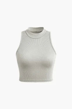 MICAS Tank Tops & Cami-Solid Mock Neck Tank Top