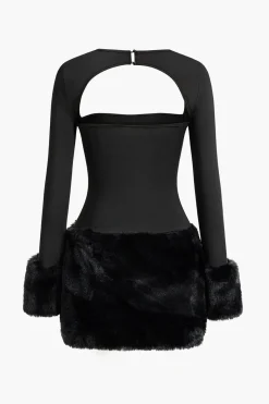 MICAS Long Sleeve Dresses|Mini Dresses-Solid Patchwork Mini Dress BLACK