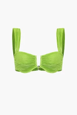 MICAS Pant Sets-Solid Pleated Crop Bustier Top And Trousers Set LIME