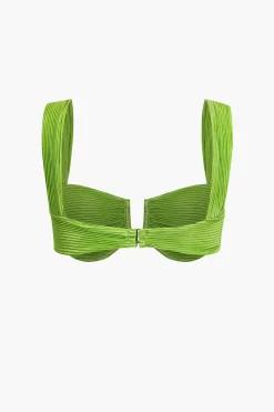 MICAS Pant Sets-Solid Pleated Crop Bustier Top And Trousers Set LIME