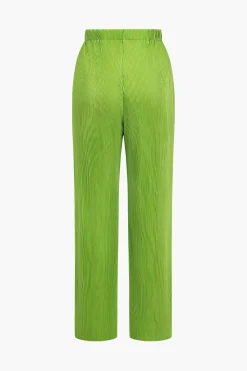 MICAS Pant Sets-Solid Pleated Crop Bustier Top And Trousers Set LIME